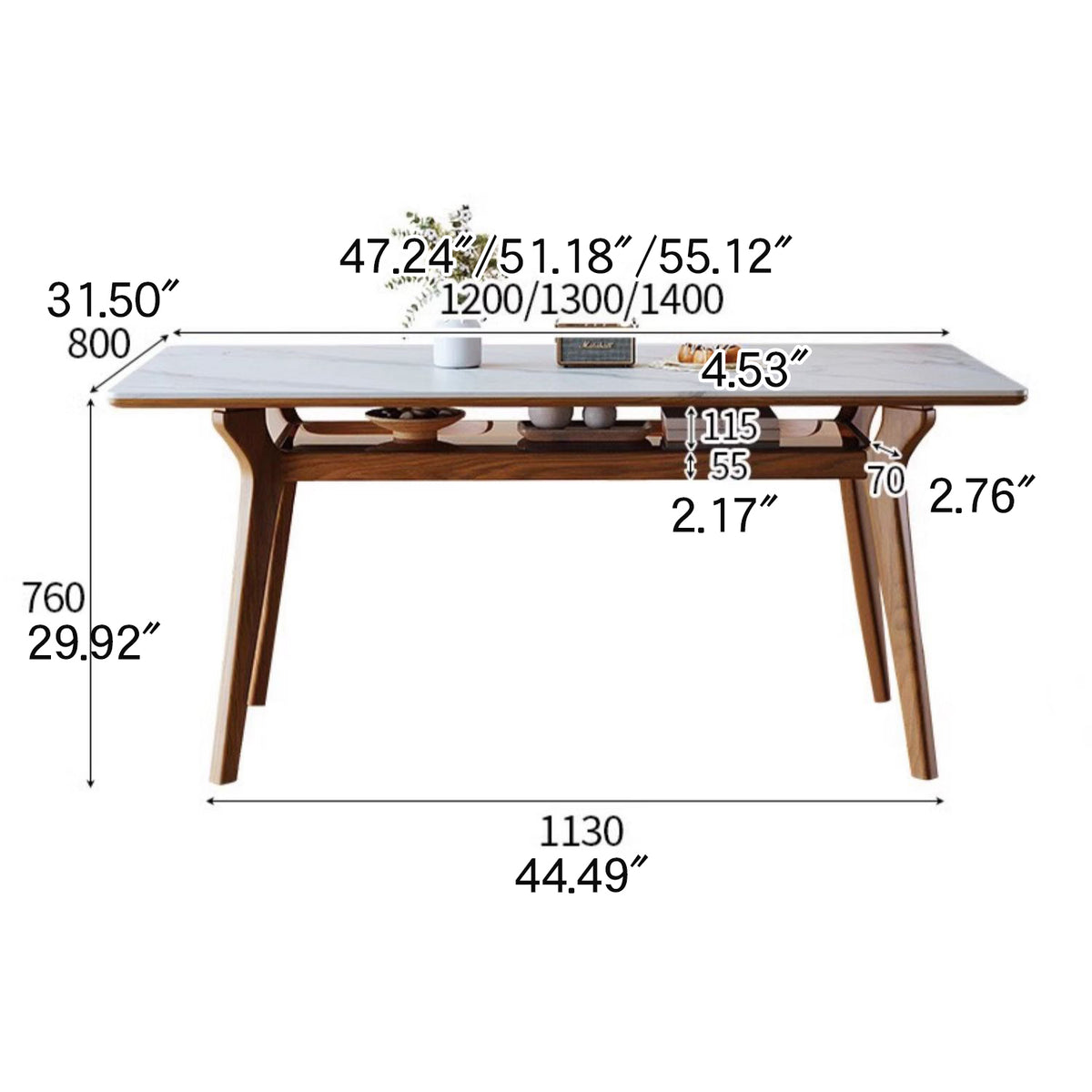 Elegant Brown Frame Table with Natural Sintered Stone and Glass Top, Ash Wood Design fmbs-010