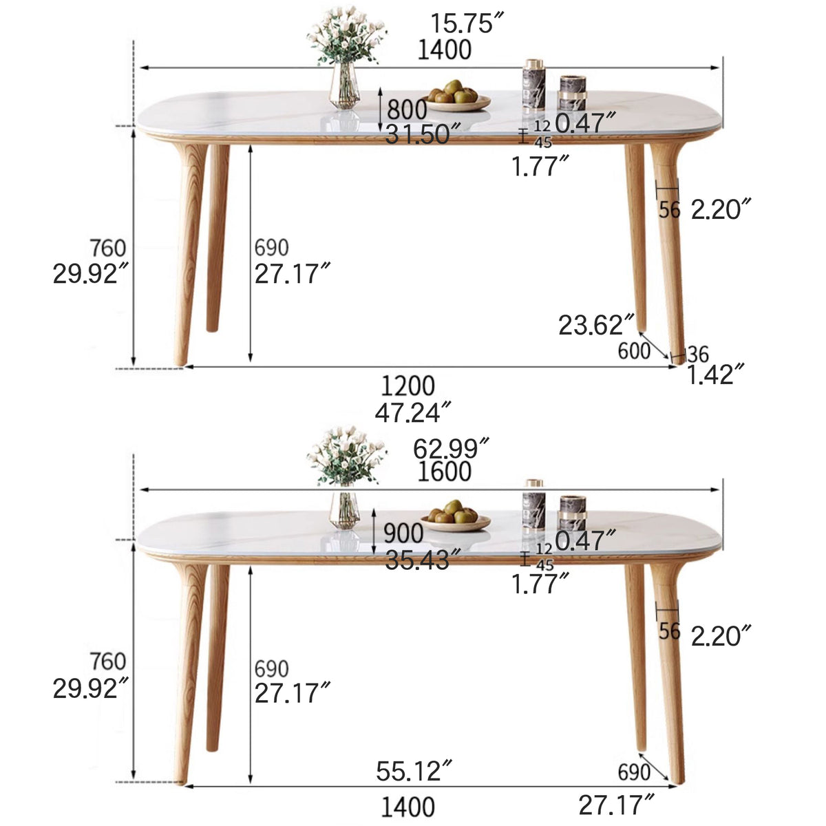 Elegant Natural Brown Black Table with Sintered Stone and Ash Wood Finish fmbs-012