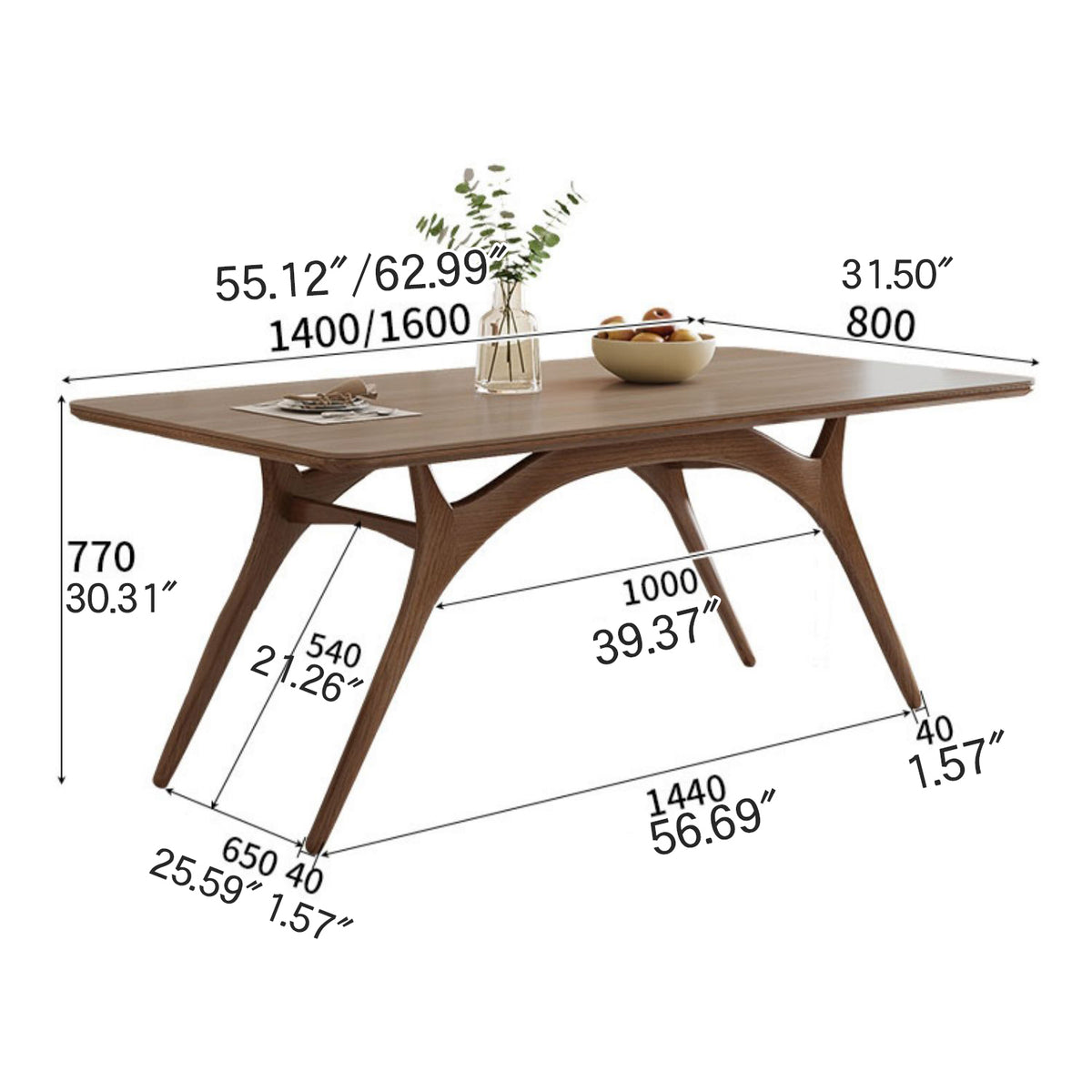 Elegant Brown Natural Black Ash Wood Table with Sintered Stone Top fmbs-013