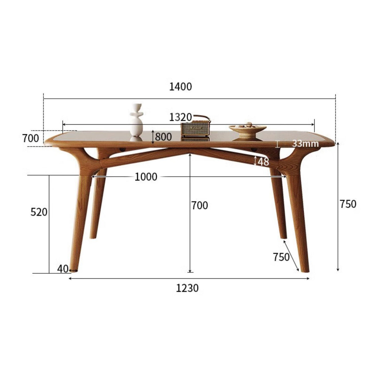 Premium Handmade Natural Ash Wood Dining Table - Brown Finish fmbs-014