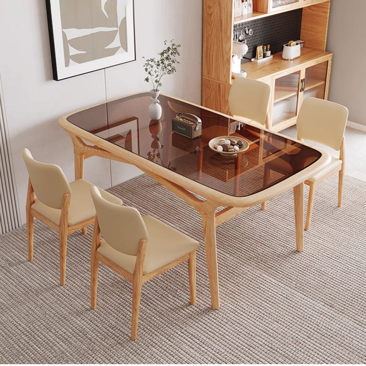 Premium Handmade Natural Ash Wood Dining Table - Brown Finish fmbs-014