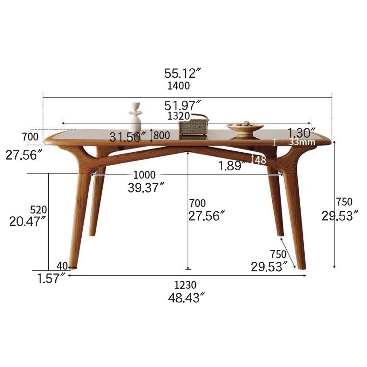 Premium Handmade Natural Ash Wood Dining Table - Brown Finish fmbs-014