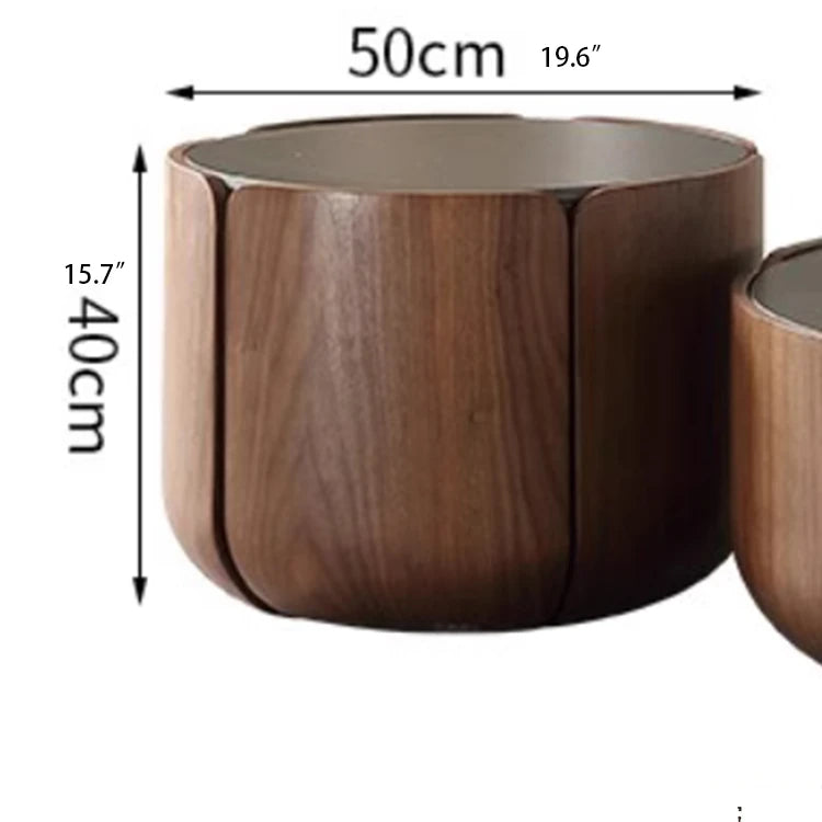 Round Sintered Stone Coffee Table with Storage - Modern Wood Accent Design for Living Room Elegance fme-3126