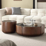 Round Sintered Stone Coffee Table with Storage - Modern Wood Accent Design for Living Room Elegance fme-3126