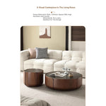 Round Sintered Stone Coffee Table with Storage - Modern Wood Accent Design for Living Room Elegance fme-3126