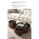 Round Sintered Stone Coffee Table with Storage - Modern Wood Accent Design for Living Room Elegance fme-3126