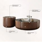 Round Sintered Stone Coffee Table with Storage - Modern Wood Accent Design for Living Room Elegance fme-3126