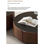 Round Sintered Stone Coffee Table with Storage - Modern Wood Accent Design for Living Room Elegance fme-3126