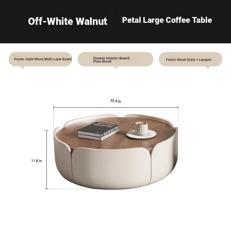 Modern Round Coffee Table with Walnut Top and Stylish Beige Base – Perfect for Living Room Décor fme-3127