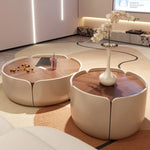 Modern Round Coffee Table with Walnut Top and Stylish Beige Base – Perfect for Living Room Décor fme-3127