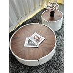 Modern Round Coffee Table with Walnut Top and Stylish Beige Base – Perfect for Living Room Décor fme-3127