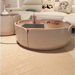 Modern Round Coffee Table with Walnut Top and Stylish Beige Base – Perfect for Living Room Décor fme-3127