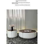 Modern Round Coffee Table with Walnut Top and Stylish Beige Base – Perfect for Living Room Décor fme-3127