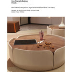 Modern Round Coffee Table with Walnut Top and Stylish Beige Base – Perfect for Living Room Décor fme-3127