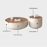 Modern Round Coffee Table with Walnut Top and Stylish Beige Base – Perfect for Living Room Décor fme-3127