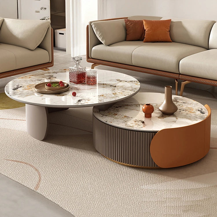 Elegant Sintered Stone Coffee Table Set - Modern Round Design for Stylish Living Rooms fme-3128
