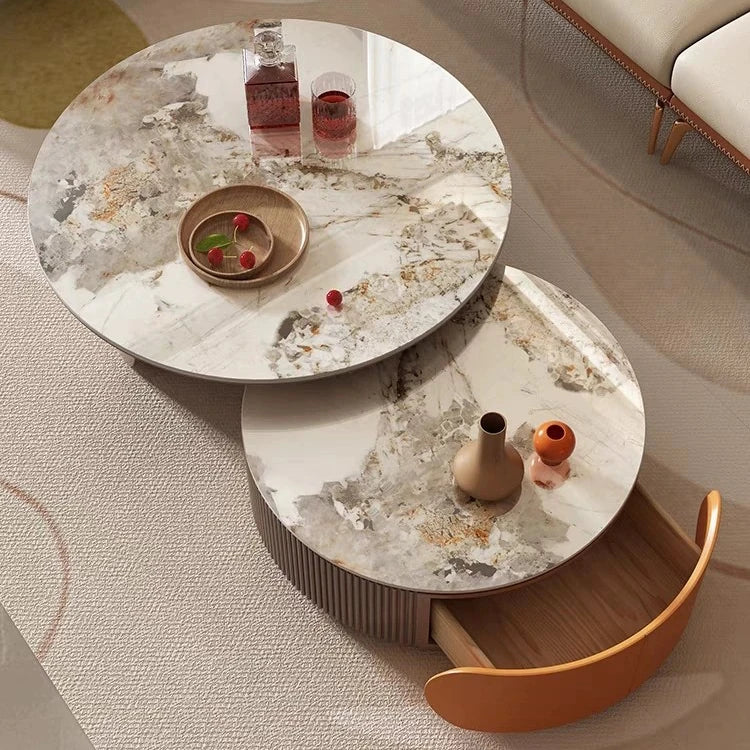 Elegant Sintered Stone Coffee Table Set - Modern Round Design for Stylish Living Rooms fme-3128