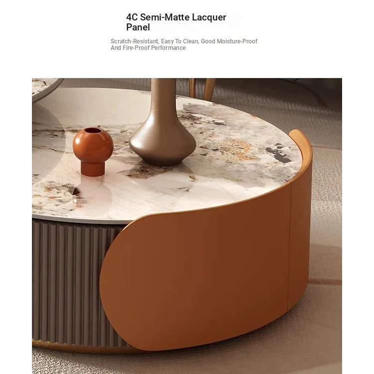 Elegant Sintered Stone Coffee Table Set - Modern Round Design for Stylish Living Rooms fme-3128