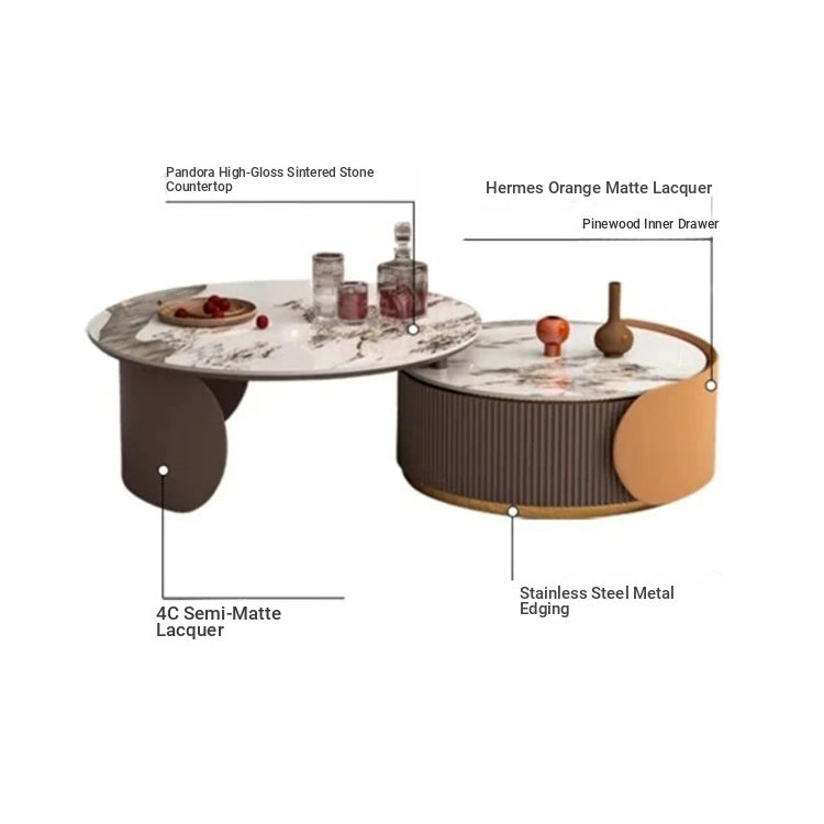 Elegant Sintered Stone Coffee Table Set - Modern Round Design for Stylish Living Rooms fme-3128