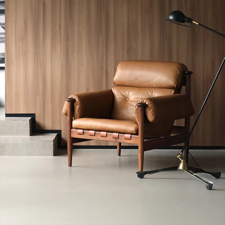 Stylish Ash Wood Armchair with Genuine Leather Upholstery – Perfect for Modern Living Spaces fme-3129