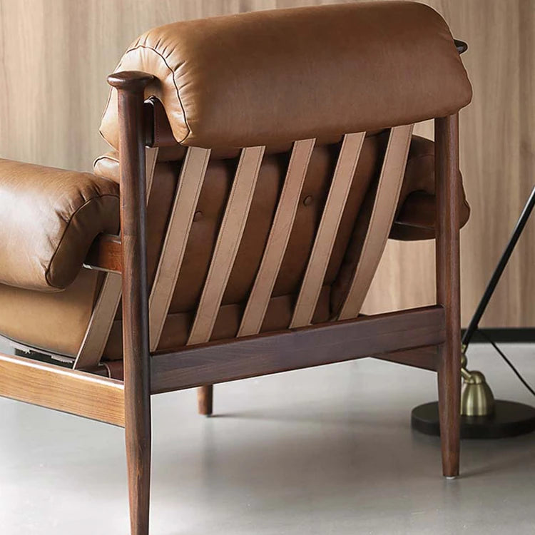 Stylish Ash Wood Armchair with Genuine Leather Upholstery – Perfect for Modern Living Spaces fme-3129