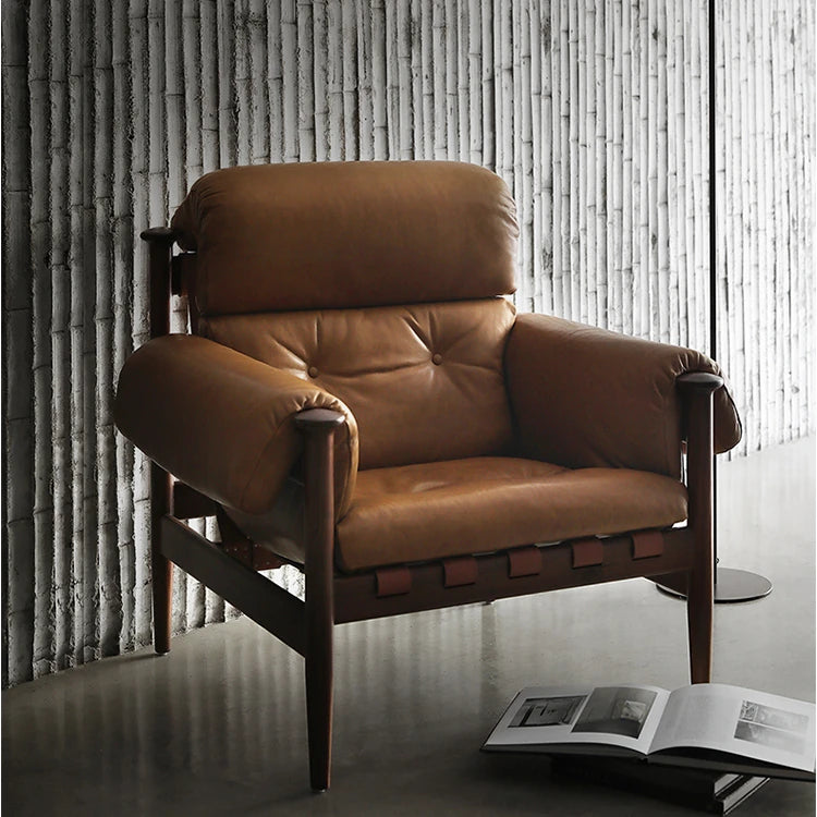 Stylish Ash Wood Armchair with Genuine Leather Upholstery – Perfect for Modern Living Spaces fme-3129