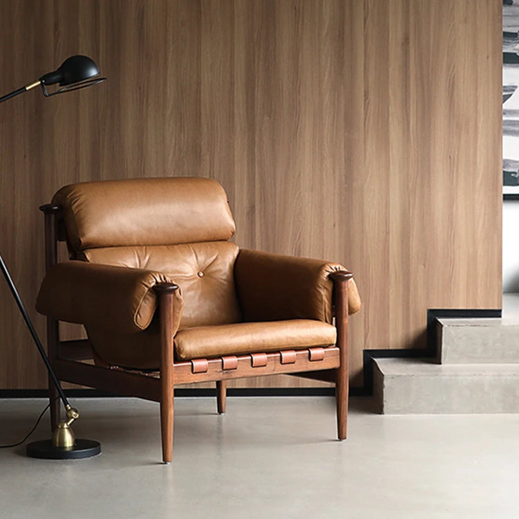 Stylish Ash Wood Armchair with Genuine Leather Upholstery – Perfect for Modern Living Spaces fme-3129