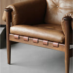 Stylish Ash Wood Armchair with Genuine Leather Upholstery – Perfect for Modern Living Spaces fme-3129