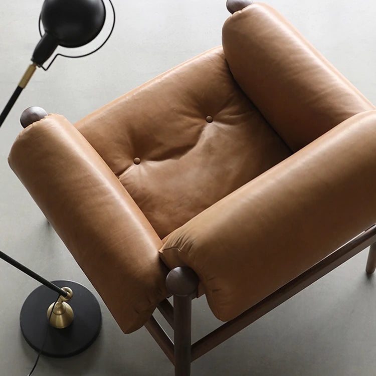 Stylish Ash Wood Armchair with Genuine Leather Upholstery – Perfect for Modern Living Spaces fme-3129