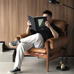 Stylish Ash Wood Armchair with Genuine Leather Upholstery – Perfect for Modern Living Spaces fme-3129