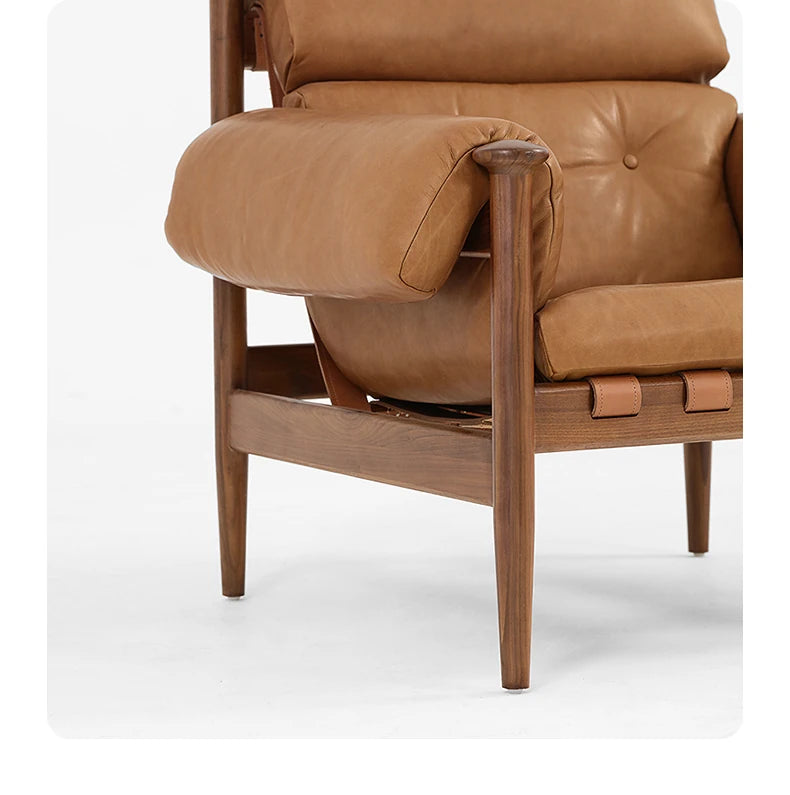 Stylish Ash Wood Armchair with Genuine Leather Upholstery – Perfect for Modern Living Spaces fme-3129