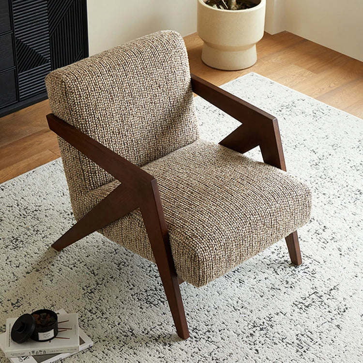 Stylish Cotton and Linen Accent Chair with Modern Wooden Frame - Perfect for Living Room Decor fme-3132