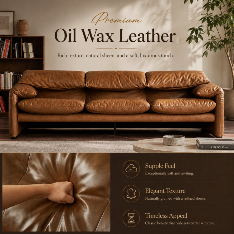 Vintage Brown Sofa, 2/3-Seater Oil-Waxed Genuine Leather Couch with Pine Frame, Wingback Design and Thick Headrest for Living Room fme-3133
