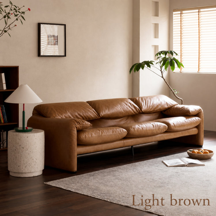 Vintage Brown Sofa, 2/3-Seater Oil-Waxed Genuine Leather Couch with Pine Frame, Wingback Design and Thick Headrest for Living Room fme-3133