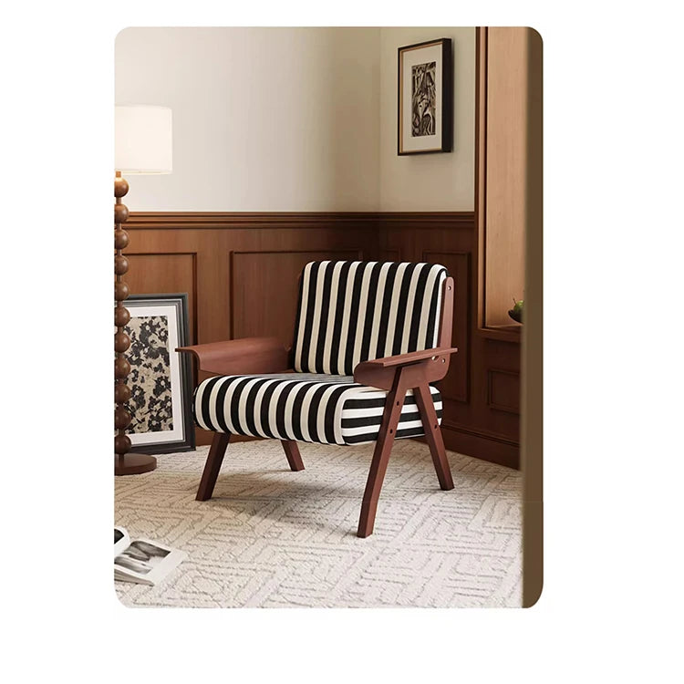 Stylish Striped Accent Chair with Wooden Frame - Perfect for Modern Living Rooms and Cozy Nooks fme-3134