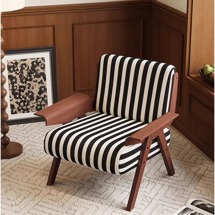 Stylish Striped Accent Chair with Wooden Frame - Perfect for Modern Living Rooms and Cozy Nooks fme-3134