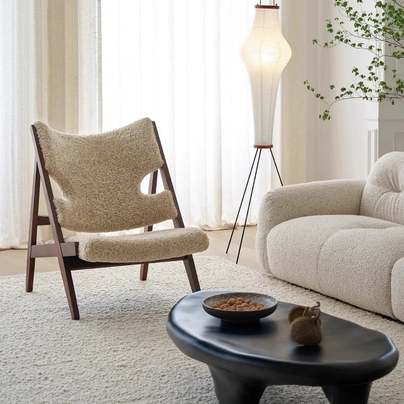 Stylish Cashmere Ash Wood Chair for Cozy Living Spaces - Perfect for Reading and Relaxation fme-3136