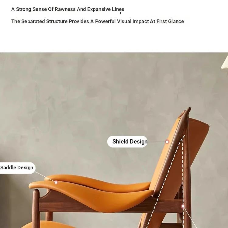 Stylish Shield-Shaped Chair in Ash Wood with Premium Faux & Genuine Leather – Modern Tribal Design for Elegant Interiors fme-3137