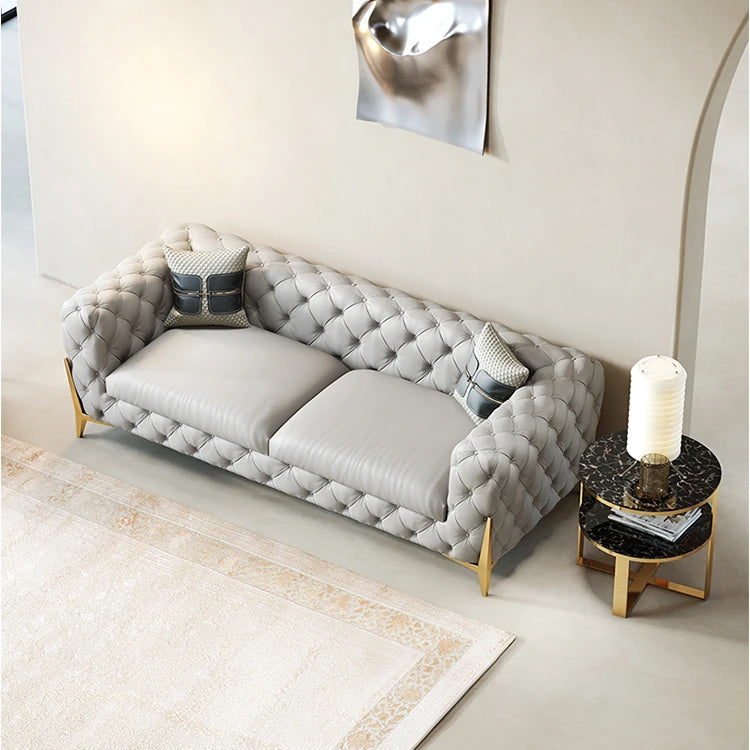 Elegant Solid Wood & Stainless Steel Sofa with PU Leather Upholstery – Chic Modern Design for Stylish Living Rooms fmfd-5051