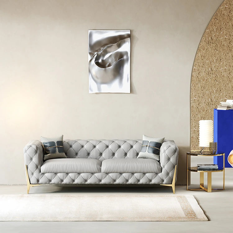 Elegant Solid Wood & Stainless Steel Sofa with PU Leather Upholstery – Chic Modern Design for Stylish Living Rooms fmfd-5051