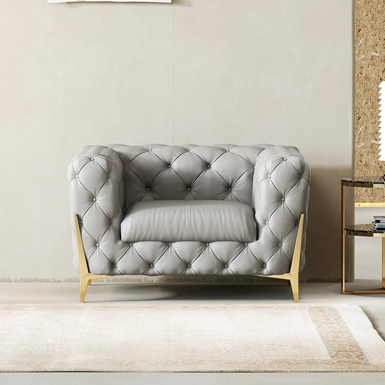 Elegant Solid Wood & Stainless Steel Sofa with PU Leather Upholstery – Chic Modern Design for Stylish Living Rooms fmfd-5051