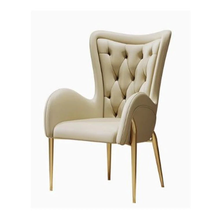 Elegant Solid Wood Armchair with Stainless Steel Legs and PU Leather Upholstery - Modern Luxury Seating for Home and Office fmfd-5052