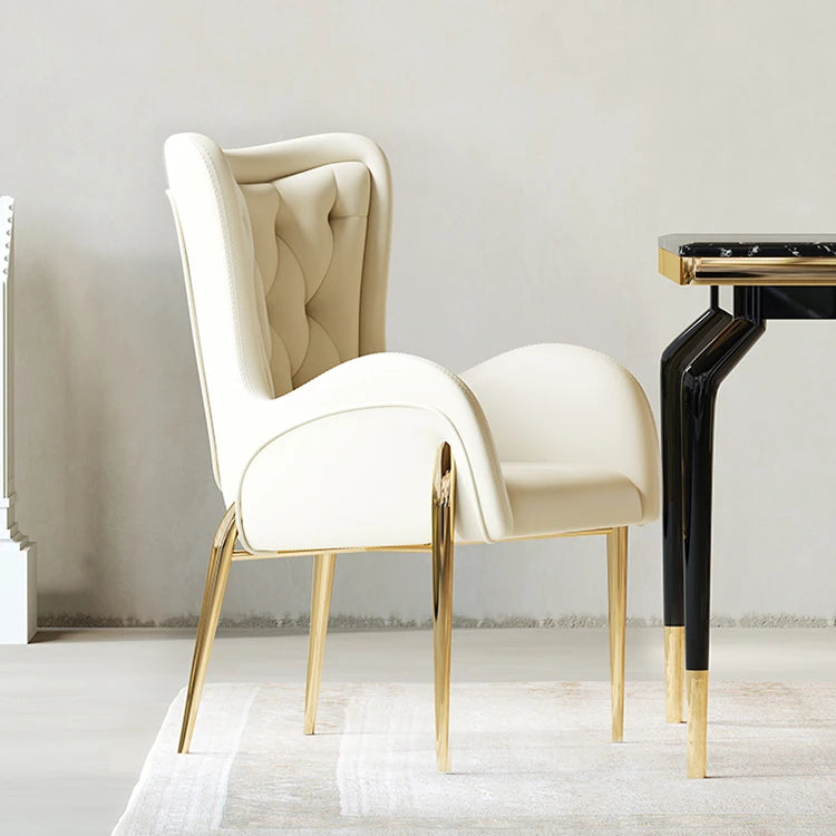 Elegant Solid Wood Armchair with Stainless Steel Legs and PU Leather Upholstery - Modern Luxury Seating for Home and Office fmfd-5052