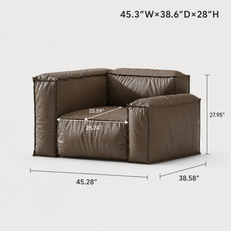 Modern Italian Minimalist Leather Sofa, Block-Style 2/3-Seater Straight Couch for Living Room fmfd-5056