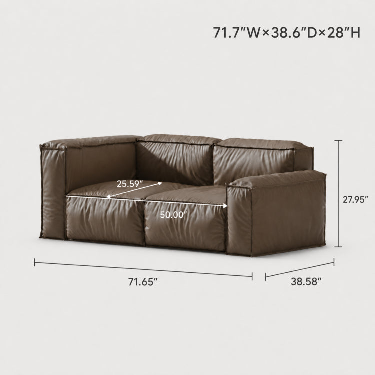Modern Italian Minimalist Leather Sofa, Block-Style 2/3-Seater Straight Couch for Living Room fmfd-5056