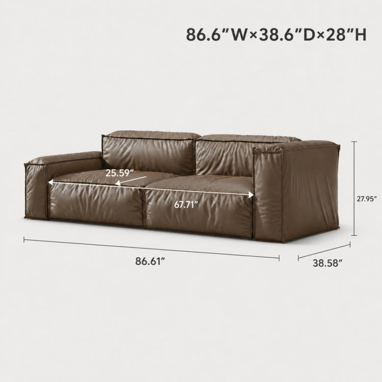 Modern Italian Minimalist Leather Sofa, Block-Style 2/3-Seater Straight Couch for Living Room fmfd-5056
