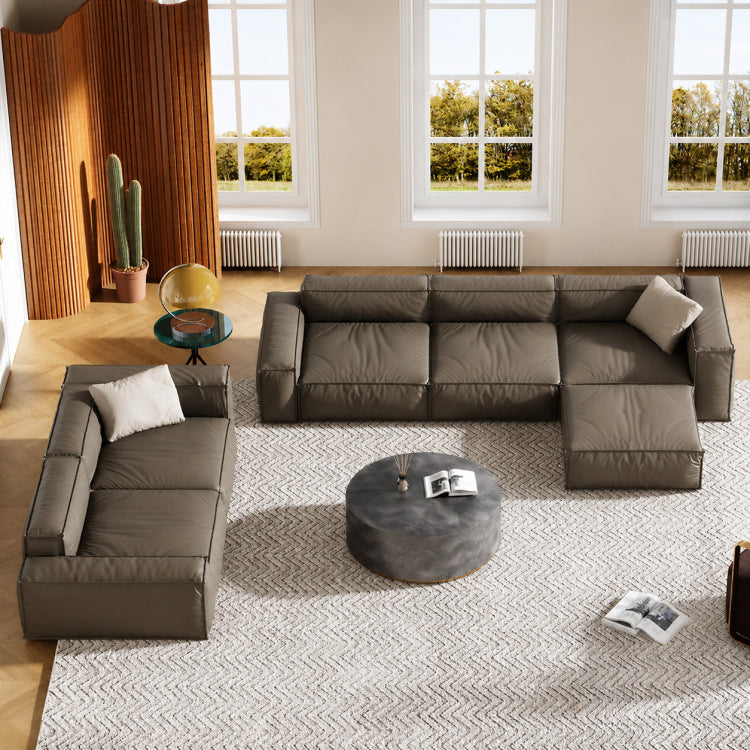 Modern Italian Minimalist Leather Sofa, Block-Style 2/3-Seater Straight Couch for Living Room fmfd-5056