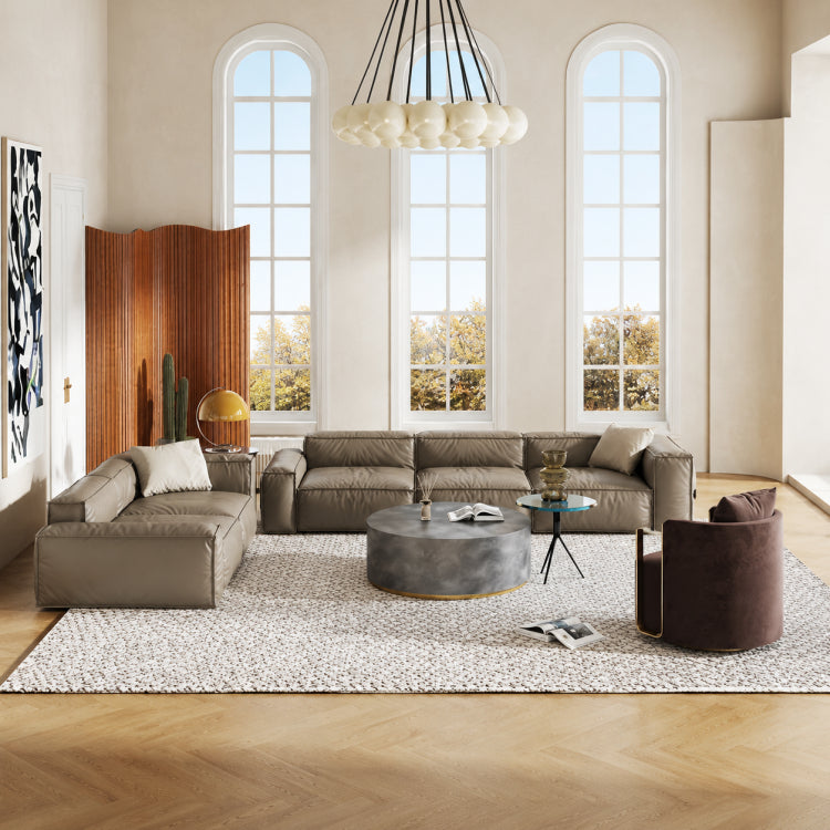 Modern Italian Minimalist Leather Sofa, Block-Style 2/3-Seater Straight Couch for Living Room fmfd-5056