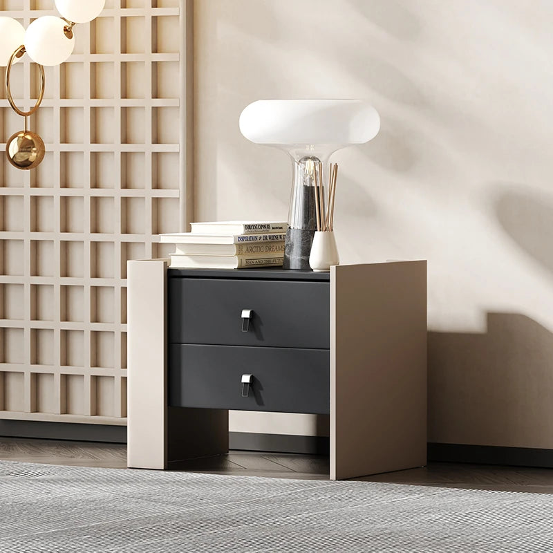 Stylish Oak Multi-Layer Board Bedside Cupboard with PU Leather Finish - Modern Storage Solution for Your Bedroom fmfd-5057