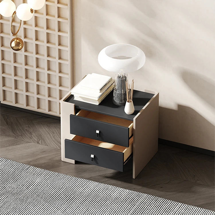 Stylish Oak Multi-Layer Board Bedside Cupboard with PU Leather Finish - Modern Storage Solution for Your Bedroom fmfd-5057